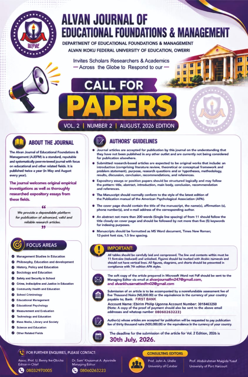 Alvan Journal Of Educational Foundations and Management